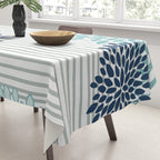 Festive, Floral Prints and Stripes, Teal and Blue Tablecloth Gallery Image 3
