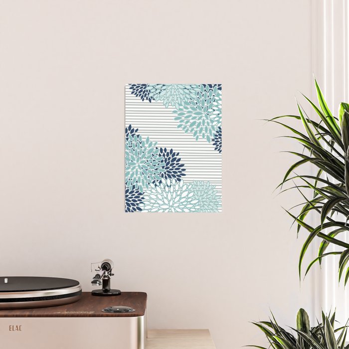 Festive, Floral Prints and Stripes, Teal and Blue Poster Gallery Image 2