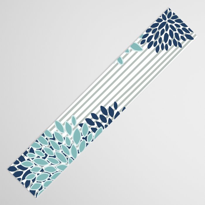 Festive, Floral Prints and Stripes, Teal and Blue Table Runner Gallery Image 3