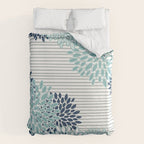 Festive, Floral Prints and Stripes, Teal and Blue Duvet Cover Gallery Image 6