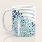 Festive, Floral Prints and Stripes, Teal and Blue Coffee Mug Gallery Image 3