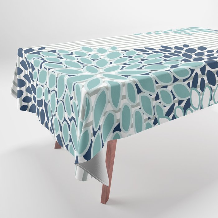 Festive, Floral Prints and Stripes, Teal and Blue Tablecloth Gallery Image 1