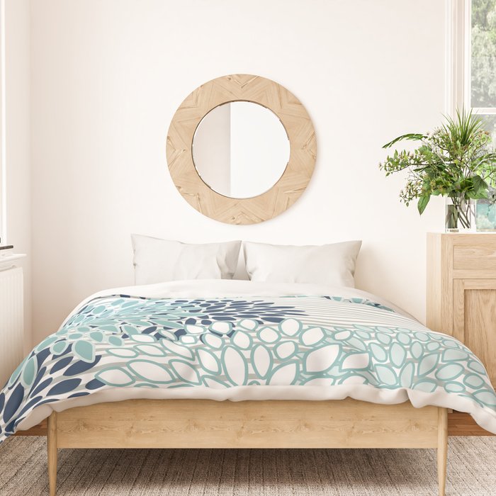 Festive, Floral Prints and Stripes, Teal and Blue Duvet Cover Gallery Image 3