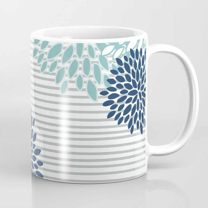 Festive, Floral Prints and Stripes, Teal and Blue Coffee Mug Gallery Image 1