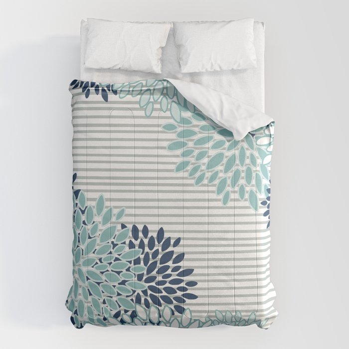 Festive, Floral Prints and Stripes, Teal and Blue Comforter Gallery Image 6