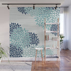 Festive, Floral Prints and Stripes, Teal and Blue Wall Mural Gallery Image 1