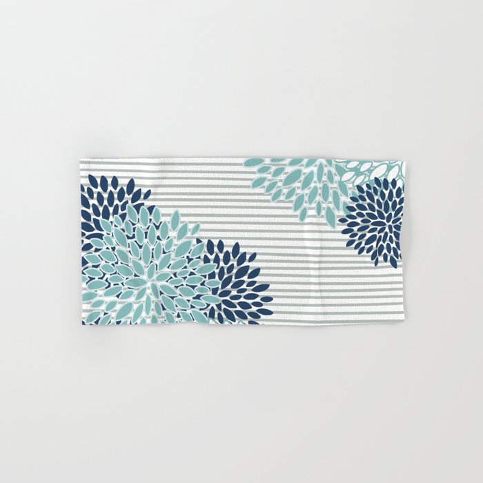Festive, Floral Prints and Stripes, Teal and Blue Bath Towel Gallery Image 1