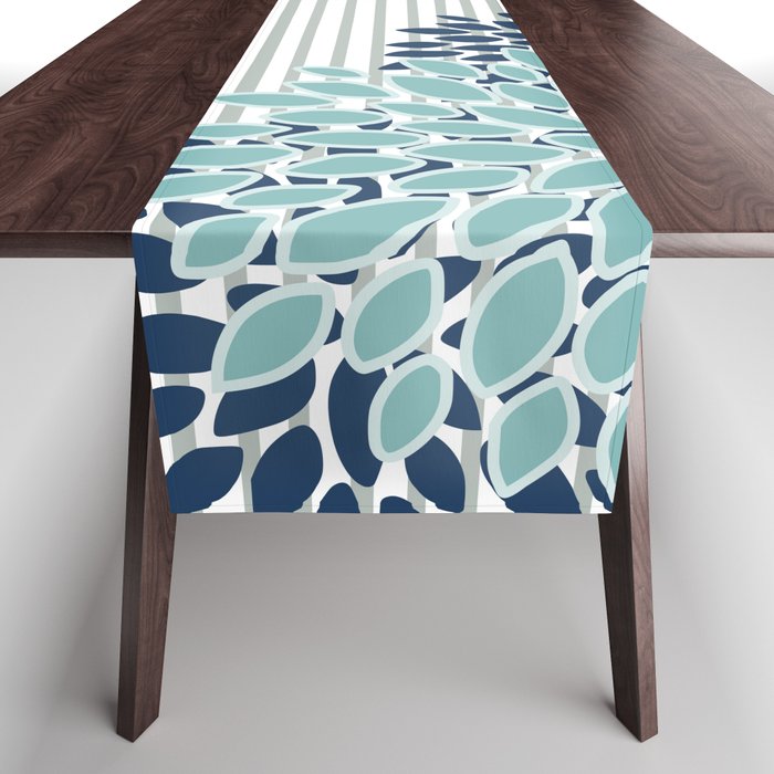 Festive, Floral Prints and Stripes, Teal and Blue Table Runner Gallery Image 1