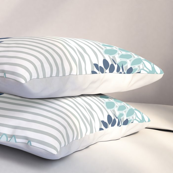 Festive, Floral Prints and Stripes, Teal and Blue Pillow Sham Gallery Image 3