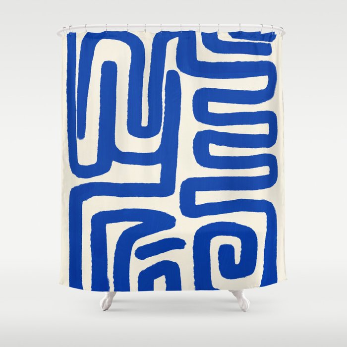 Blue line art 03 Shower Curtain Gallery Image 1