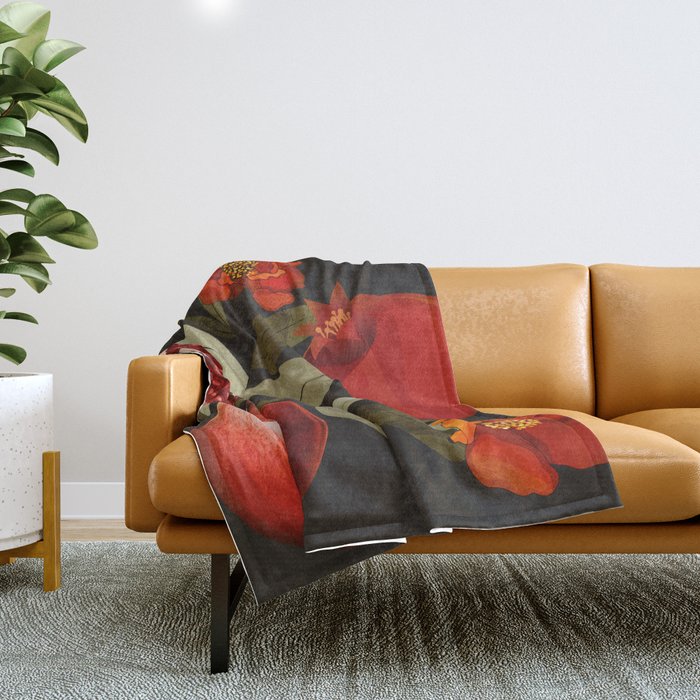 Pomegranate Botanical Art 2 Throw Blanket Gallery Image 1