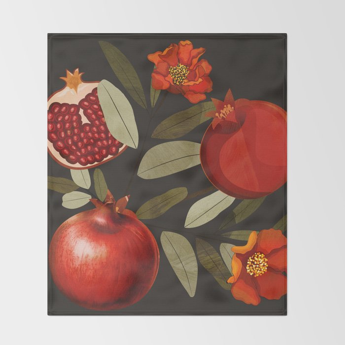 Pomegranate Botanical Art 2 Throw Blanket Gallery Image 2