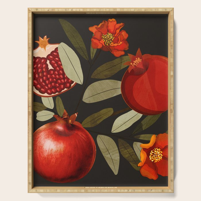 Pomegranate Botanical Art 2 Serving Tray Gallery Image 1