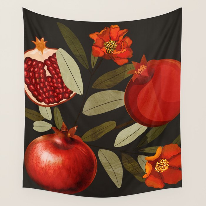 Pomegranate Botanical Art 2 Wall Tapestry Gallery Image 4