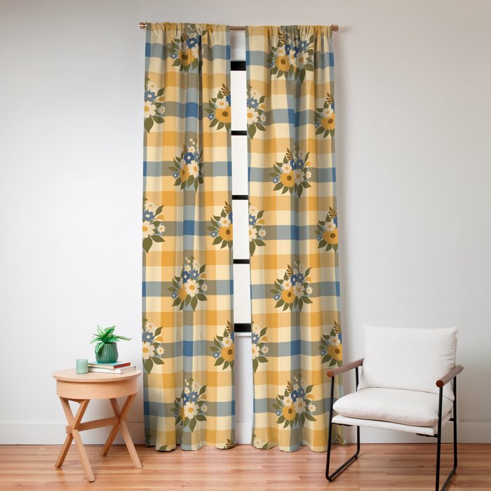 Country Retro Cottage Flowers plaid Window Curtain Gallery Image 4