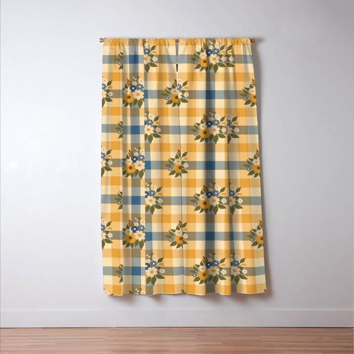 Country Retro Cottage Flowers plaid Window Curtain Gallery Image 3
