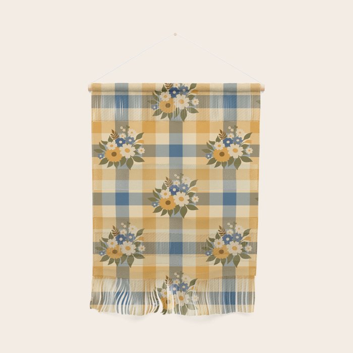 Country Retro Cottage Flowers plaid Wall Hanging Gallery Image 1