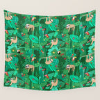 Sloths in the Emerald Jungle Pattern Wall Tapestry Gallery Image 4