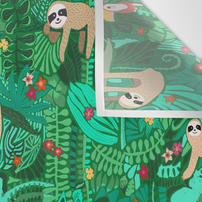 Sloths in the Emerald Jungle Pattern Wall Tapestry Gallery Image 3
