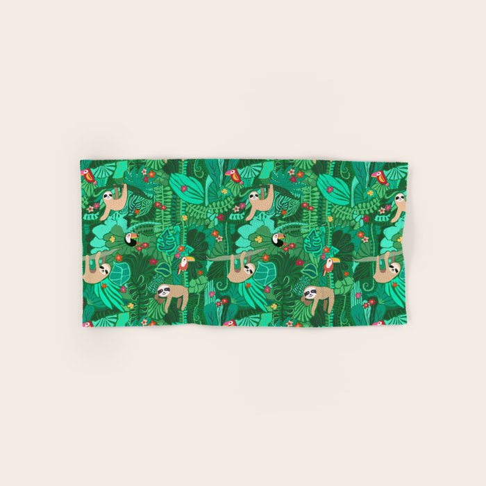 Sloths in the Emerald Jungle Pattern Bath Towel Gallery Image 1