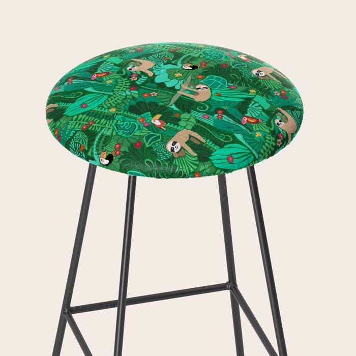 Sloths in the Emerald Jungle Pattern Stool Gallery Image 2