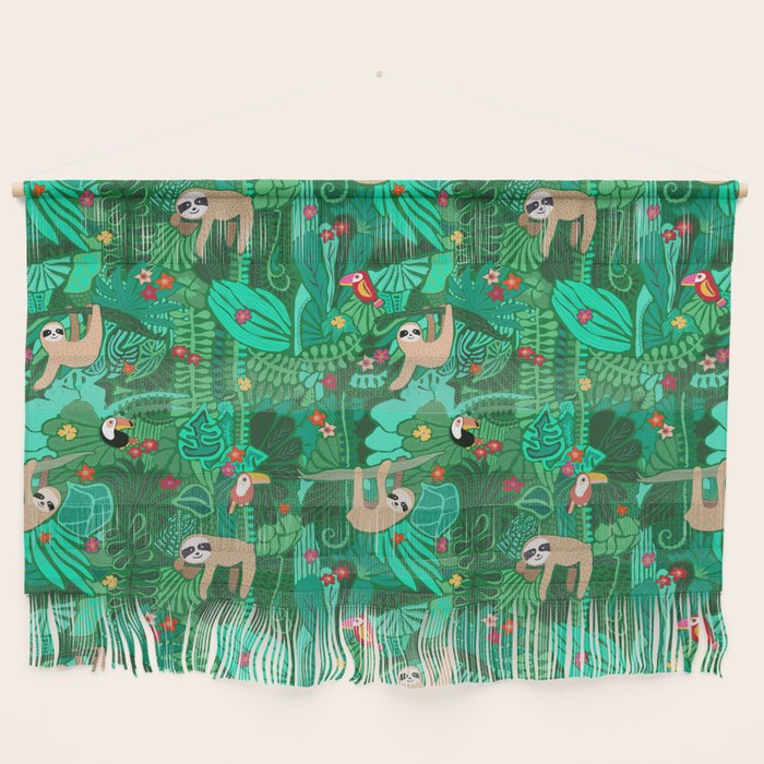 Sloths in the Emerald Jungle Pattern Wall Hanging Gallery Image 1