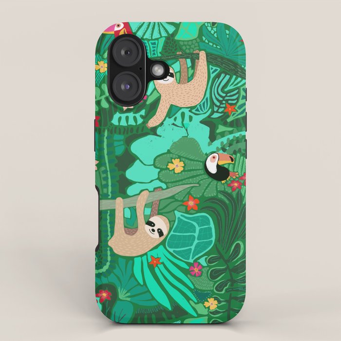 Sloths in the Emerald Jungle Pattern iPhone Case Gallery Image 1