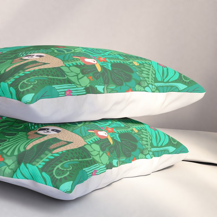 Sloths in the Emerald Jungle Pattern Pillow Sham Gallery Image 3
