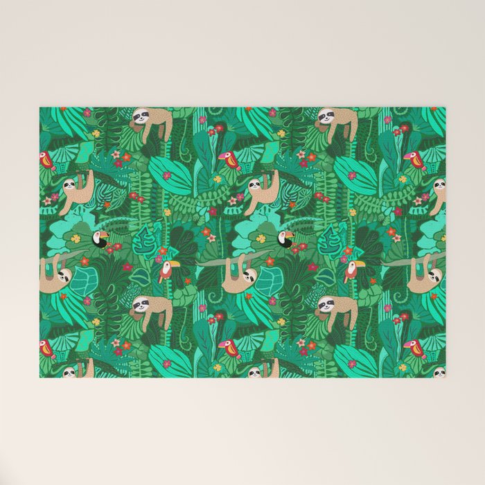 Sloths in the Emerald Jungle Pattern Welcome Mat Gallery Image 1