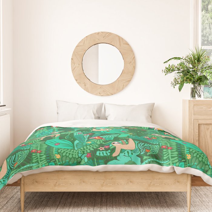 Sloths in the Emerald Jungle Pattern Duvet Cover Gallery Image 3
