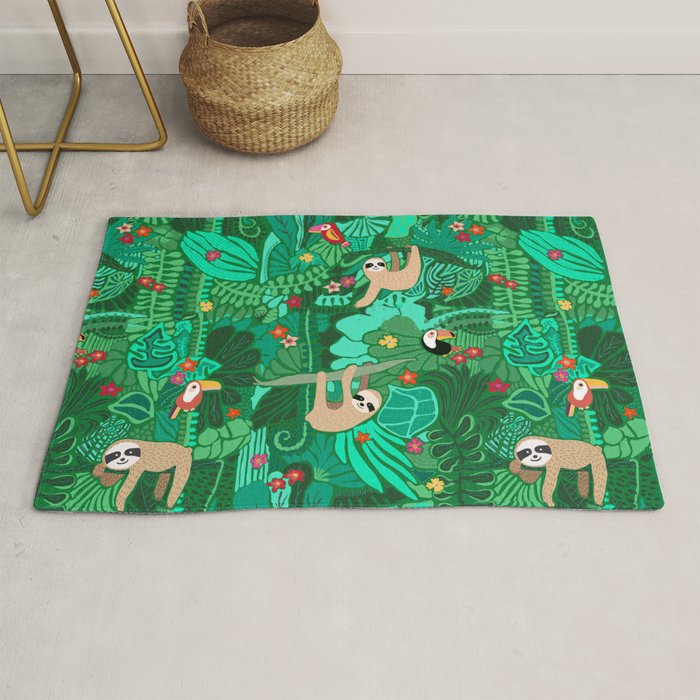 Sloths in the Emerald Jungle Pattern Rug Gallery Image 1