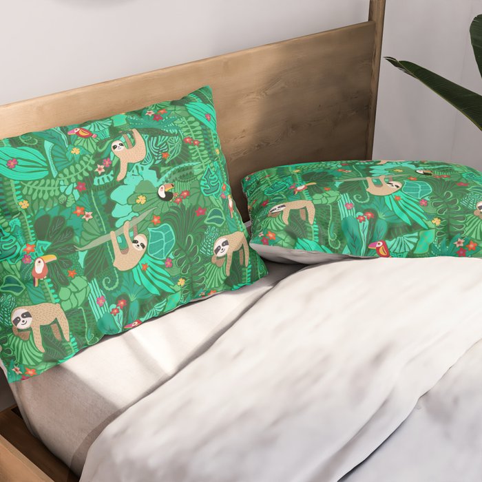 Sloths in the Emerald Jungle Pattern Pillow Sham Gallery Image 2