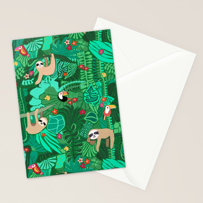 Sloths in the Emerald Jungle Pattern Stationery Card Gallery Image 2