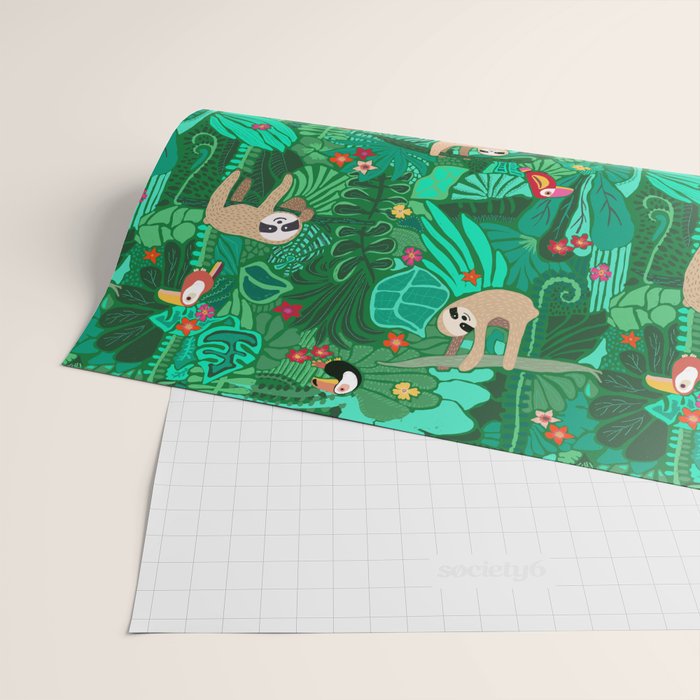 Sloths in the Emerald Jungle Pattern Wrapping Paper Gallery Image 2