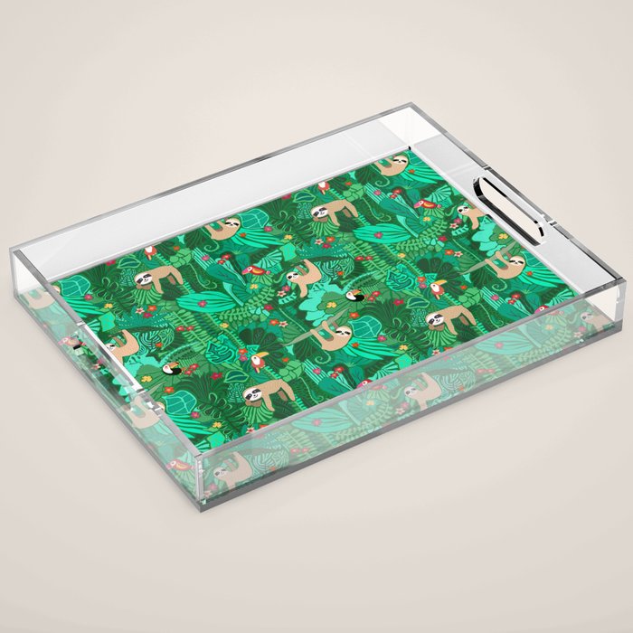 Sloths in the Emerald Jungle Pattern Acrylic Tray Gallery Image 1