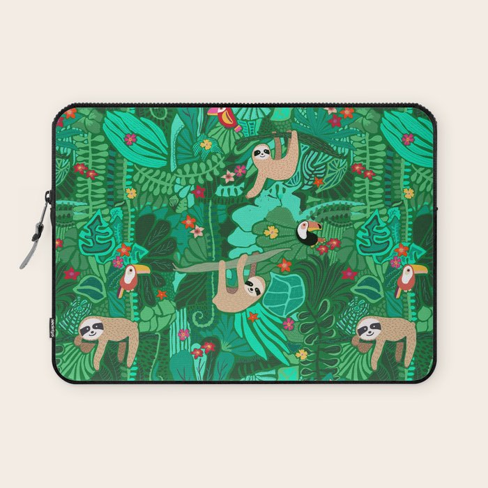 Sloths in the Emerald Jungle Pattern Laptop Sleeve Gallery Image 1