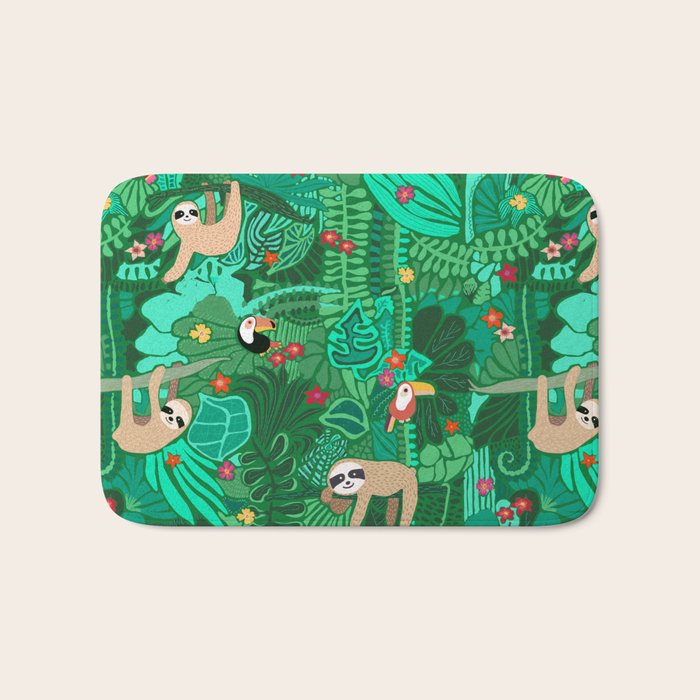 Sloths in the Emerald Jungle Pattern Bath Mat Gallery Image 1