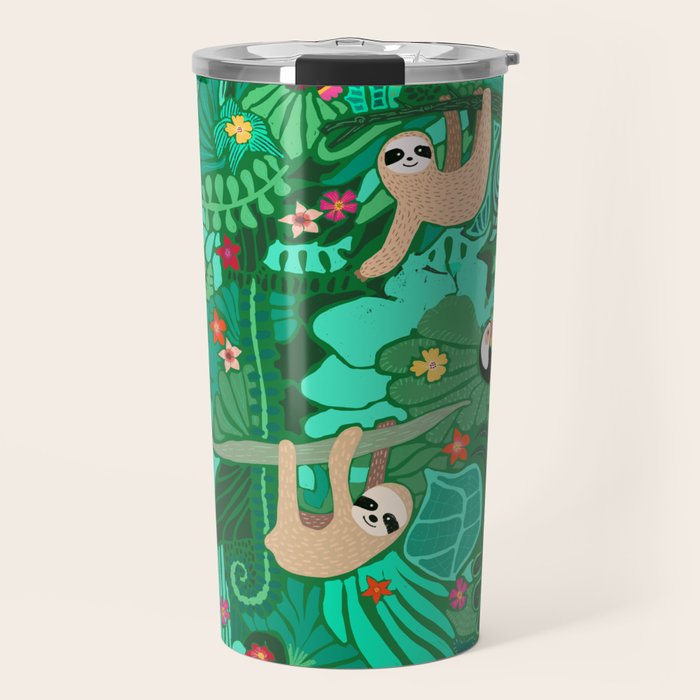 Sloths in the Emerald Jungle Pattern Travel Mug Gallery Image 1