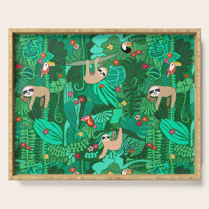Sloths in the Emerald Jungle Pattern Serving Tray Gallery Image 1