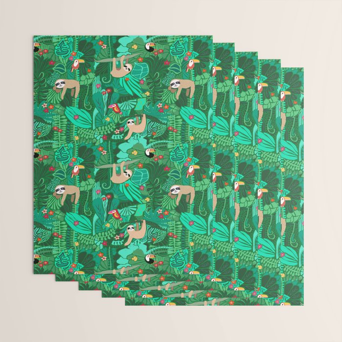 Sloths in the Emerald Jungle Pattern Wrapping Paper Gallery Image 3