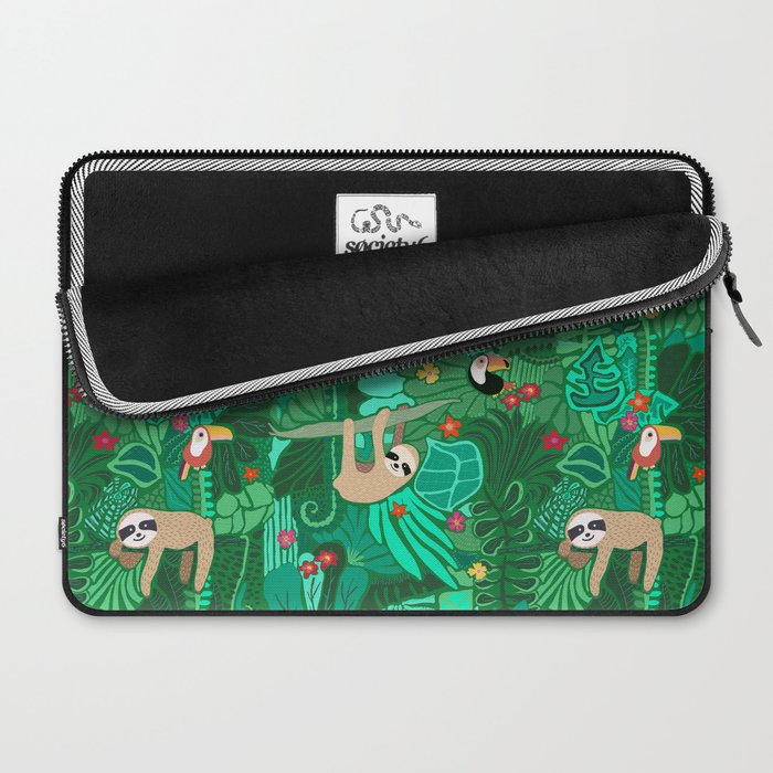 Sloths in the Emerald Jungle Pattern Laptop Sleeve Gallery Image 2