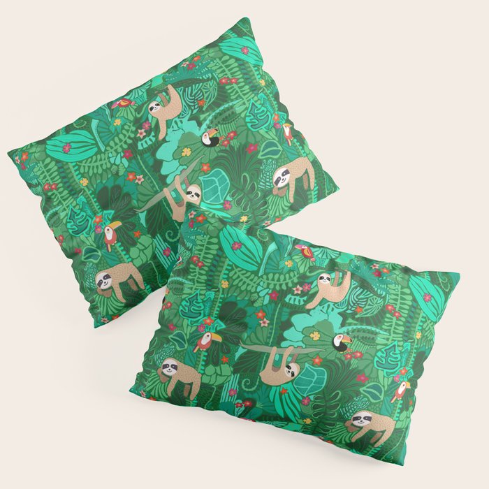 Sloths in the Emerald Jungle Pattern Pillow Sham Gallery Image 3