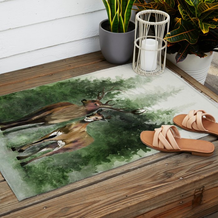 Deers in the Forest Outdoor Rug Gallery Image 2