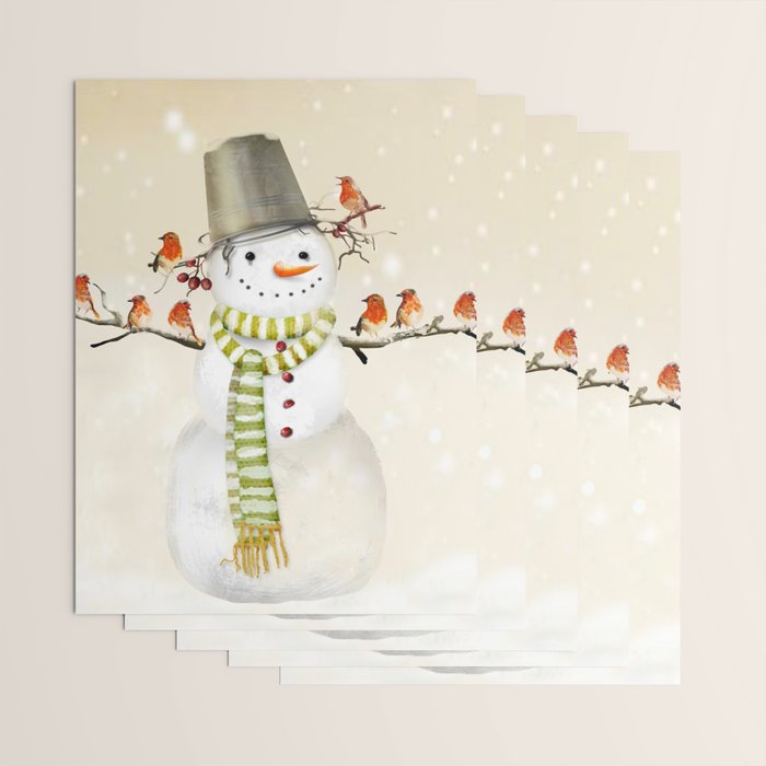 Snowman and Birds Wrapping Paper Gallery Image 3
