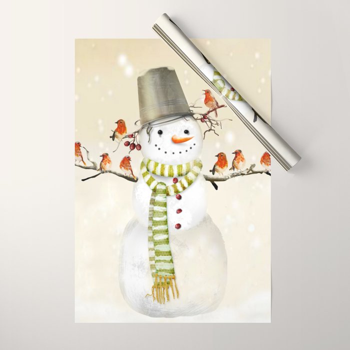 Snowman and Birds Wrapping Paper Gallery Image 1