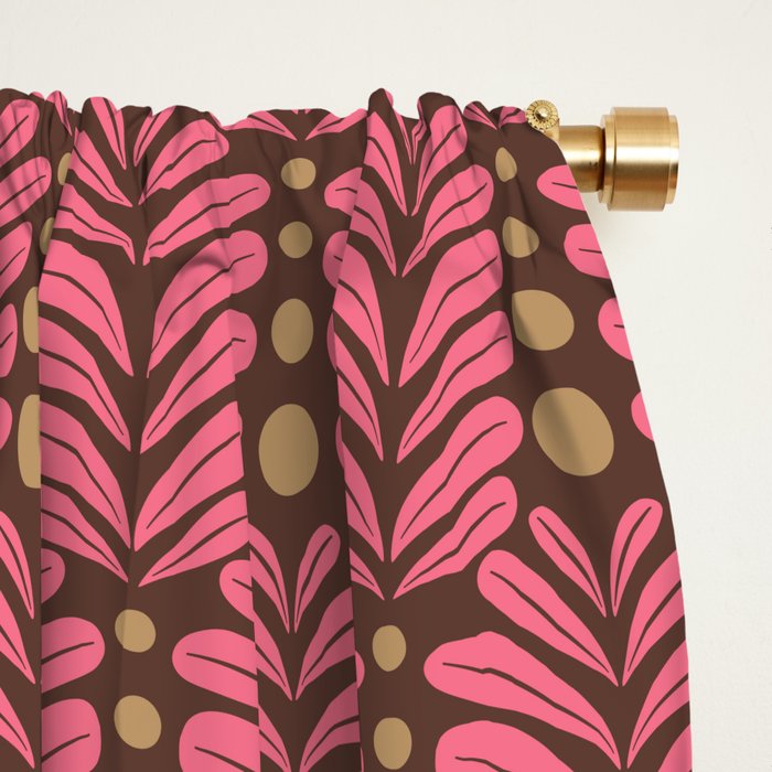 Pink and Brown Botanical Scalloped Art Deco Pattern Window Curtain Gallery Image 2