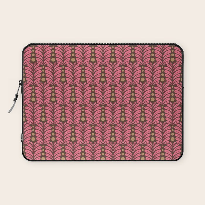 Pink and Brown Botanical Scalloped Art Deco Pattern Laptop Sleeve Gallery Image 1