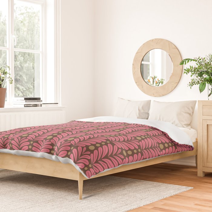 Pink and Brown Botanical Scalloped Art Deco Pattern Duvet Cover Gallery Image 2