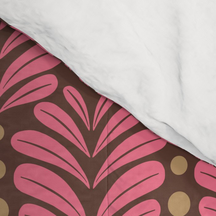 Pink and Brown Botanical Scalloped Art Deco Pattern Comforter Gallery Image 4