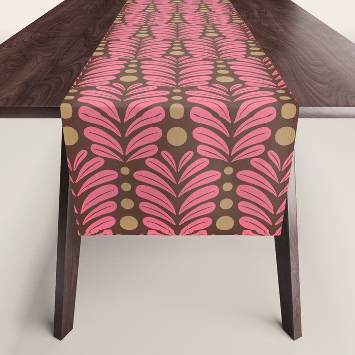 Pink and Brown Botanical Scalloped Art Deco Pattern Table Runner Gallery Image 1